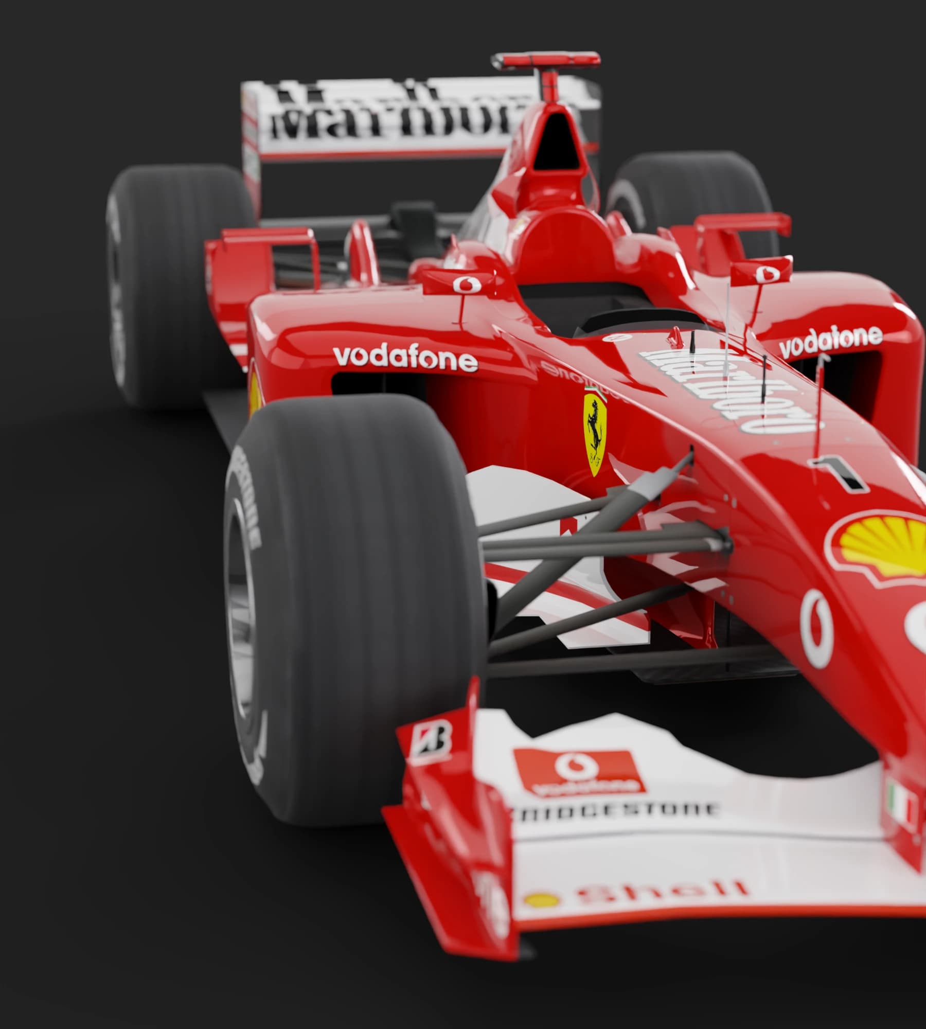 Rendering eines Formel-1-Rennwagens in der Frontansicht