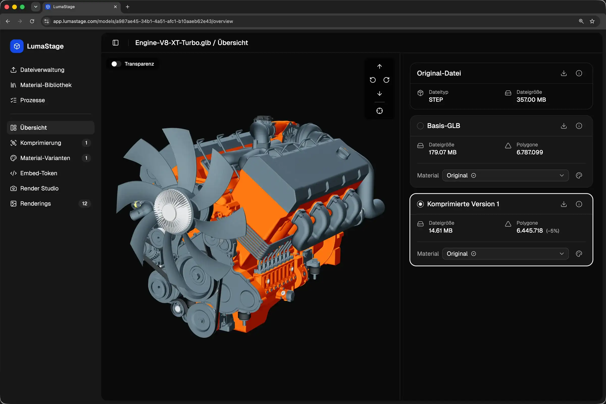 Screenshot: Upload & Optimierung